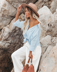 Chadley Cotton Button Down Top - Blue