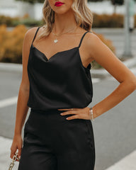 Chana Satin Cami Tank - Black