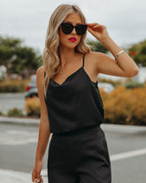 Chana Satin Cami Tank - Black