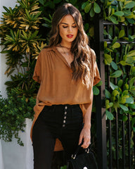 Chance Collared Woven Top - Camel