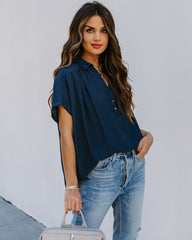 Chance Collared Woven Top - Navy