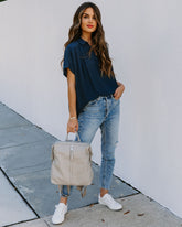 Chance Collared Woven Top - Navy