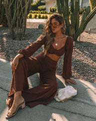 Chandler Linen Blend Long Sleeve Crop Top