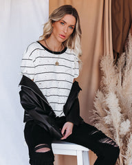 Chase Linen Blend Striped Distressed Tee