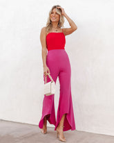 Cherie Colorblock Flare Jumpsuit - Red/Fuchsia