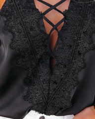 Cherish Love Satin Lace Up Cami Tank - Black