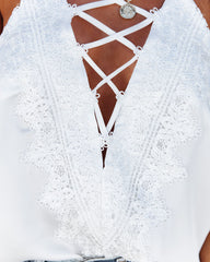 Cherish Love Satin Lace Up Cami Tank - White