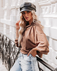 Chestnut Cotton Blend Cowl Neck Top