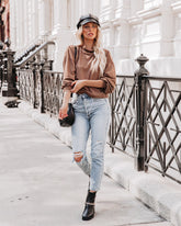 Chestnut Cotton Blend Cowl Neck Top