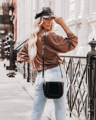 Chestnut Cotton Blend Cowl Neck Top