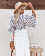 Chi Cotton Blend Striped Tie Top - Ink