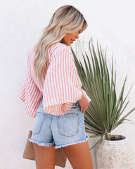 Chi Cotton Blend Striped Tie Top - Pink