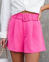 Collins Avenue Pocketed High Waisted Belted Shorts - Pink