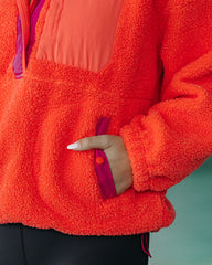 Comfy Cute Pocketed Sherpa Pullover - Flame