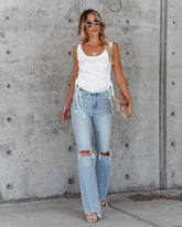 Contour Drawstring Knit Tank - Off White