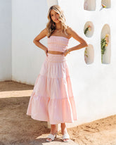 Cove Haven Smocked Tiered Midi Skirt - Blush