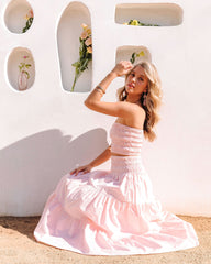 Cove Haven Smocked Tiered Midi Skirt - Blush