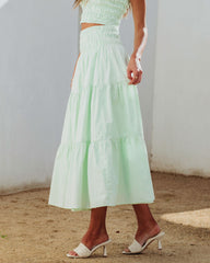 Cove Haven Smocked Tiered Midi Skirt - Mint