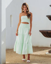 Cove Haven Smocked Tiered Midi Skirt - Mint