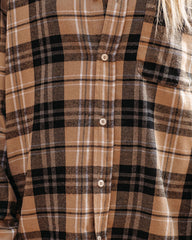 Crescent Moon Cotton Blend Plaid Button Down Top