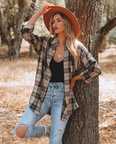 Crescent Moon Cotton Blend Plaid Button Down Top