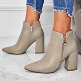 Chunky Heel Booties Pointed Toe Side Zip Ankle Boots