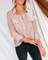 Dedicated Button Down Pocket Top - Taupe