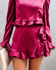 Define Beauty Satin Embossed Wrap Skort - Wine