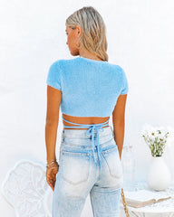 Deniz Soft Knit Wrap Crop Top - Blue