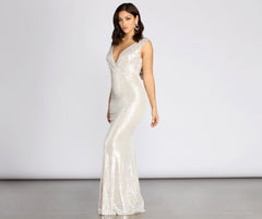 Diane Sequin Drape Back Formal Dress