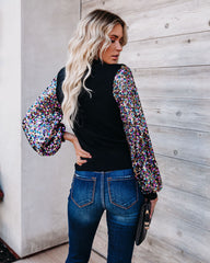 Disco Fever Sequin Sleeve Mock Neck Knit Top
