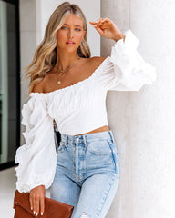 Dragonfly Cotton Ruffle Sleeve Crop Top