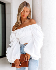 Dragonfly Cotton Ruffle Sleeve Crop Top