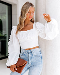 Dragonfly Cotton Ruffle Sleeve Crop Top
