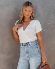 Drake Cotton Blend Drape Crop Top - Cream