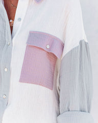 Dren Cotton Colorblock Button Down Top - Dusty Blue Combo