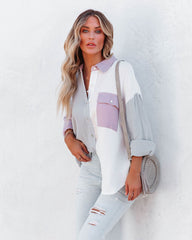 Dren Cotton Colorblock Button Down Top - Dusty Blue Combo