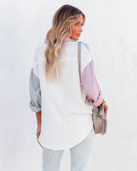 Dren Cotton Colorblock Button Down Top - Dusty Blue Combo