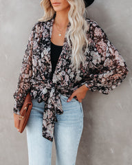 Drop Everything Printed Chiffon Tie Top