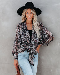 Drop Everything Printed Chiffon Tie Top
