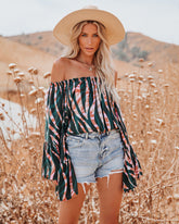 Duet Printed Off The Shoulder Bell Sleeve Top