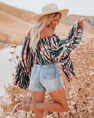 Duet Printed Off The Shoulder Bell Sleeve Top