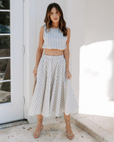 Coast To Coast Striped Pocketed Midi Skirt