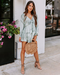 Brinny Pocketed Tie Front Printed Romper - Sage