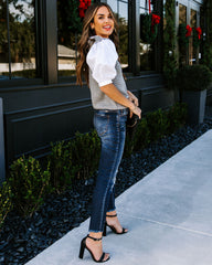 Eastern Time Contrast Puff Sleeve Sweater Top