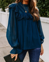 Eleanora Crochet Ruffle Blouse - Teal