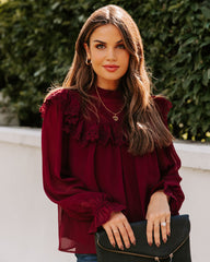 Eleanora Crochet Ruffle Blouse - Wine