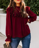 Eleanora Crochet Ruffle Blouse - Wine