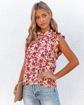 Element Of Truth Sleeveless Floral Ruffle Blouse
