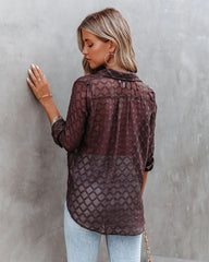 Eleventh Hour Textured Button Down Blouse - Brown